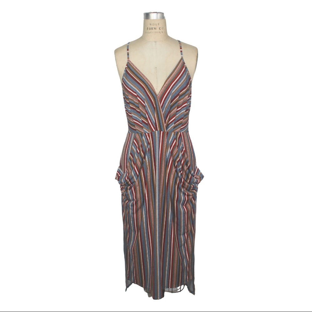 BCBGeneration Stripped Spaghetti Strap Mid Length Dress With Pockets (Size S)